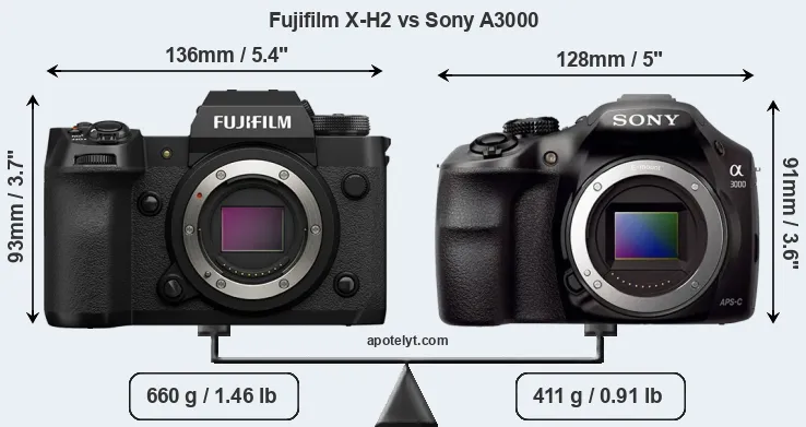 Size Fujifilm X-H2 vs Sony A3000