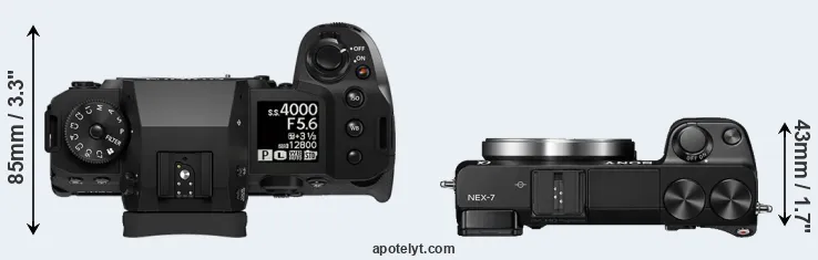Compare X-H2 versus NEX-7 top