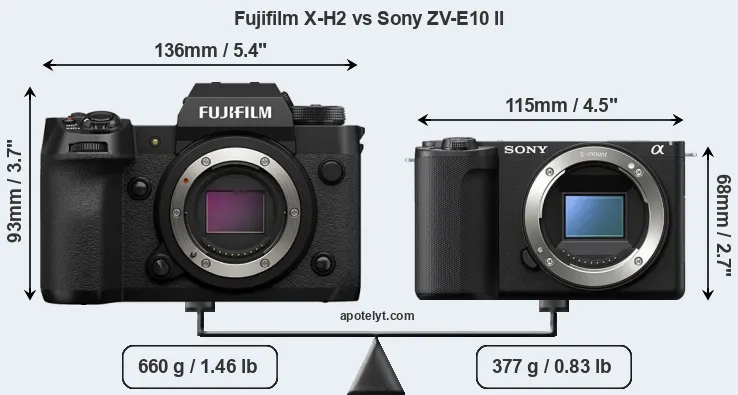 Size Fujifilm X-H2 vs Sony ZV-E10 II