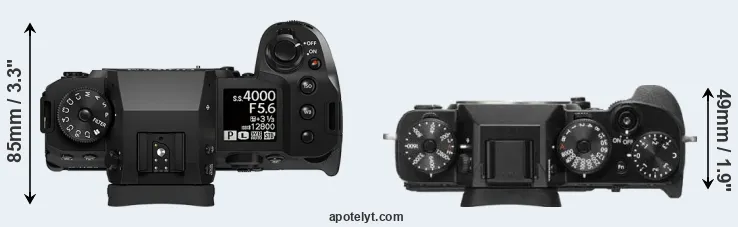 Compare X-H2S versus X-T2 top