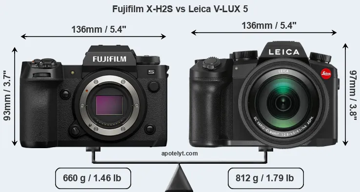 Size Fujifilm X-H2S vs Leica V-LUX 5
