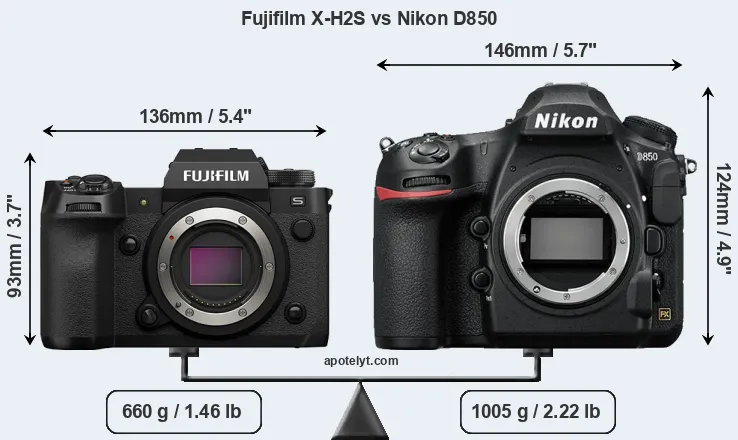 Size Fujifilm X-H2S vs Nikon D850