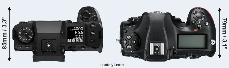 Compare X-H2S versus D850 top