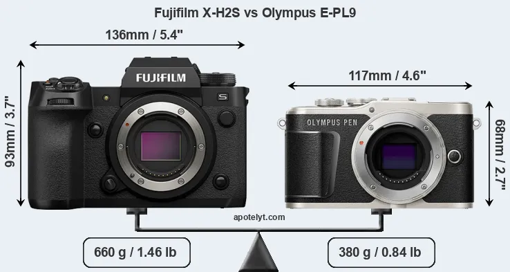 Size Fujifilm X-H2S vs Olympus E-PL9
