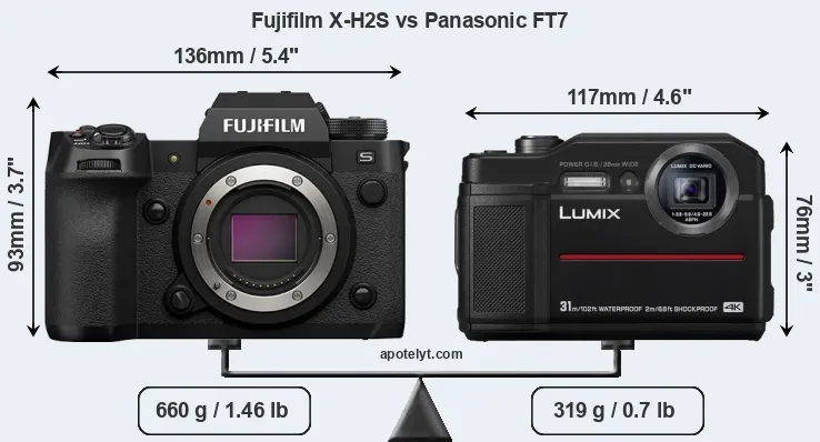 Size Fujifilm X-H2S vs Panasonic FT7