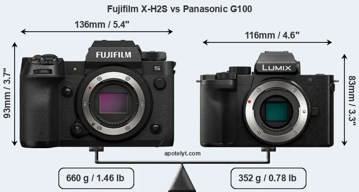 Size Fujifilm X-H2S vs Panasonic G100