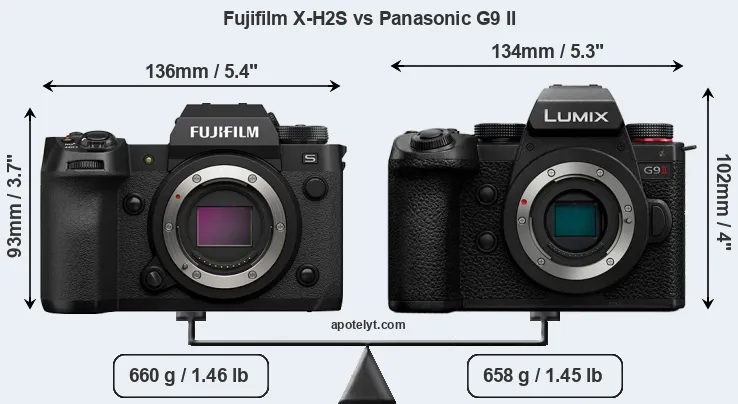 Size Fujifilm X-H2S vs Panasonic G9 II