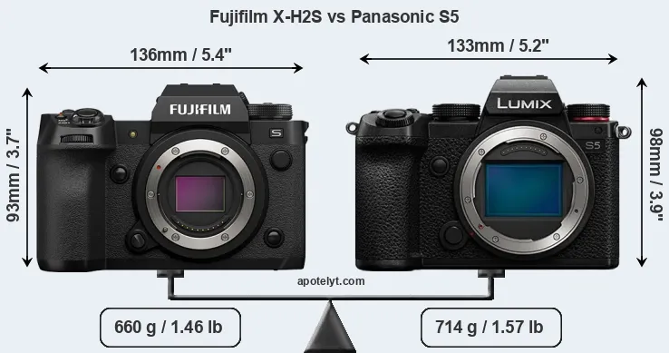 Size Fujifilm X-H2S vs Panasonic S5