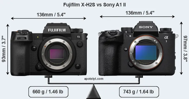 Size Fujifilm X-H2S vs Sony A1 II