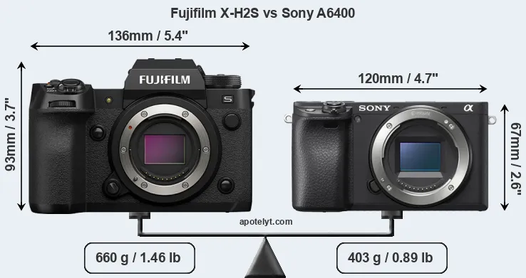 Size Fujifilm X-H2S vs Sony A6400