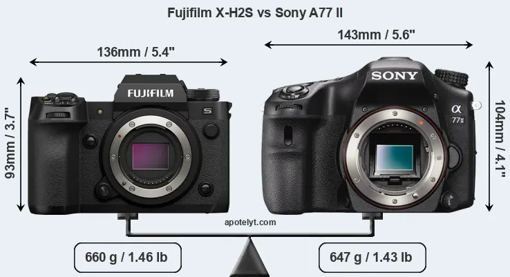 Size Fujifilm X-H2S vs Sony A77 II