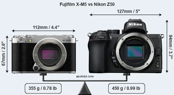 Size Fujifilm X-M5 vs Nikon Z50