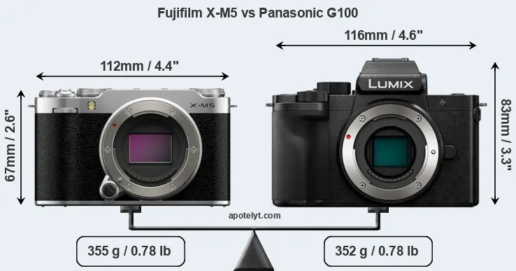 Size Fujifilm X-M5 vs Panasonic G100
