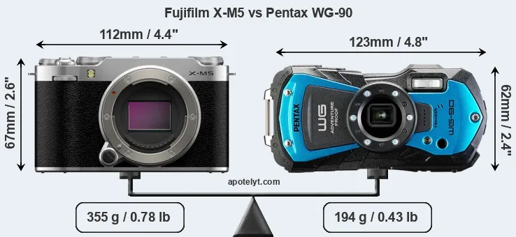 Size Fujifilm X-M5 vs Pentax WG-90