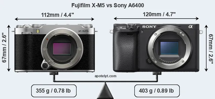 Size Fujifilm X-M5 vs Sony A6400
