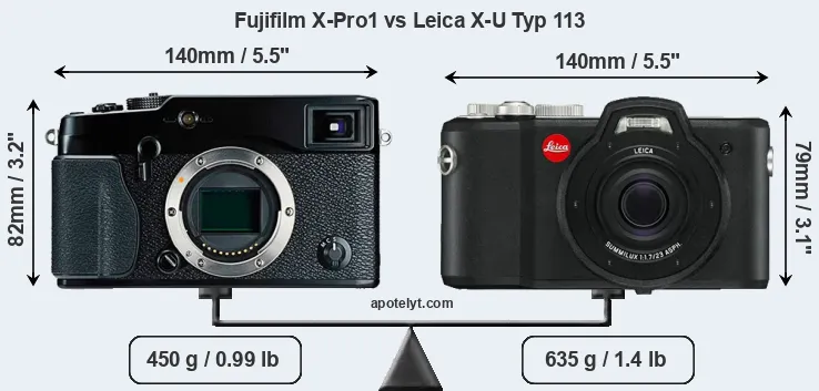 Size Fujifilm X-Pro1 vs Leica X-U Typ 113