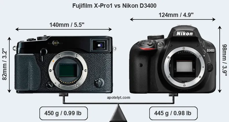 Size Fujifilm X-Pro1 vs Nikon D3400