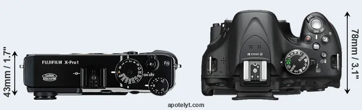 Compare X-Pro1 versus D5200 top