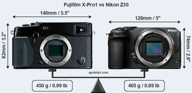 Size Fujifilm X-Pro1 vs Nikon Z30