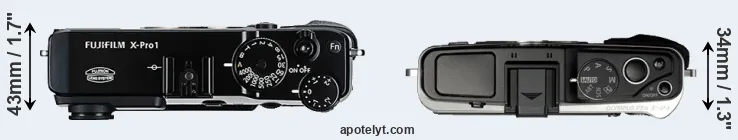Compare X-Pro1 versus E-P3 top
