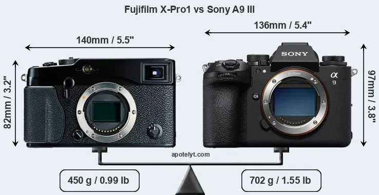 Size Fujifilm X-Pro1 vs Sony A9 III
