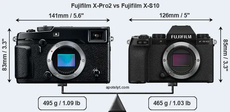 Size Fujifilm X-Pro2 vs Fujifilm X-S10