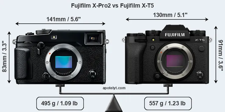 Size Fujifilm X-Pro2 vs Fujifilm X-T5