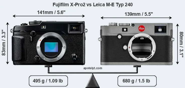 Size Fujifilm X-Pro2 vs Leica M-E Typ 240