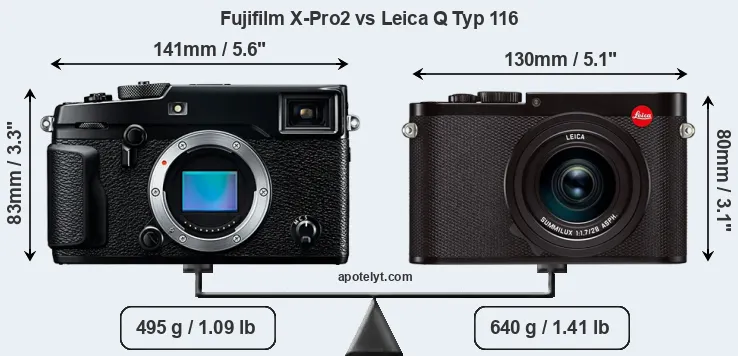 Size Fujifilm X-Pro2 vs Leica Q Typ 116