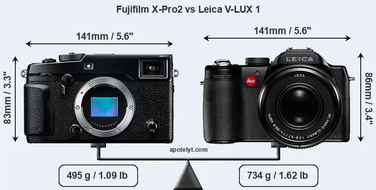Size Fujifilm X-Pro2 vs Leica V-LUX 1