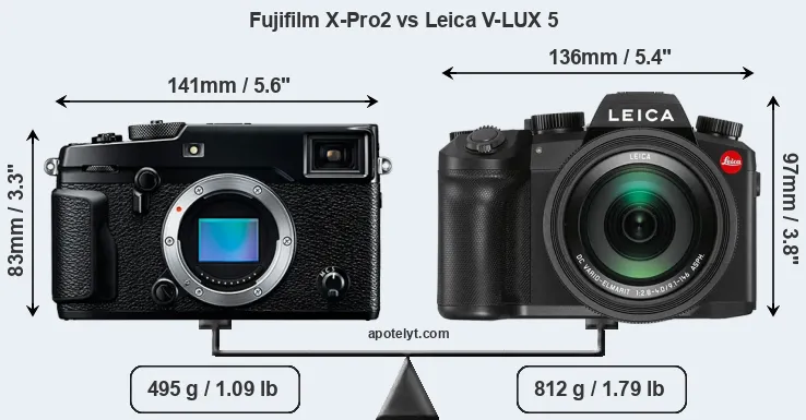 Size Fujifilm X-Pro2 vs Leica V-LUX 5