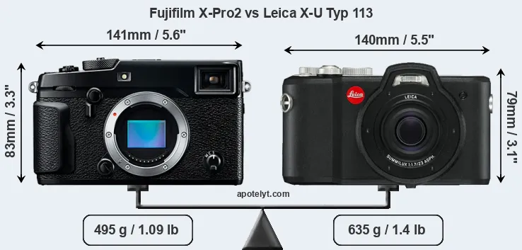 Size Fujifilm X-Pro2 vs Leica X-U Typ 113