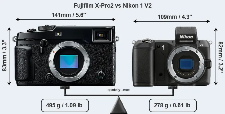 Size Fujifilm X-Pro2 vs Nikon 1 V2