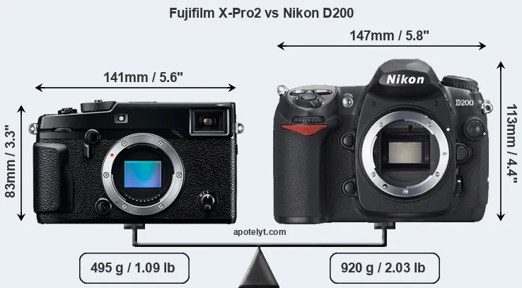 Size Fujifilm X-Pro2 vs Nikon D200