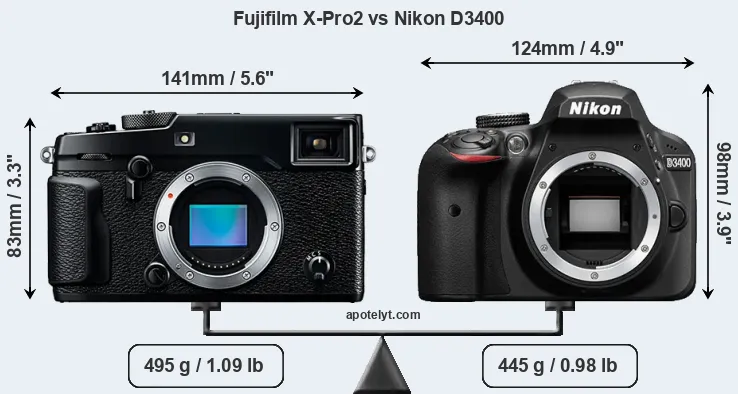 Size Fujifilm X-Pro2 vs Nikon D3400