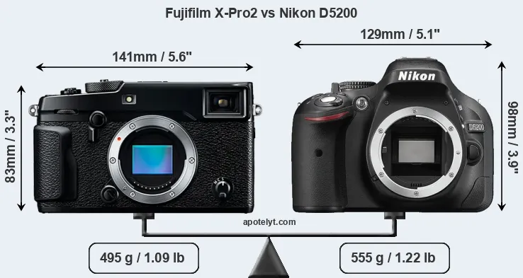 Size Fujifilm X-Pro2 vs Nikon D5200