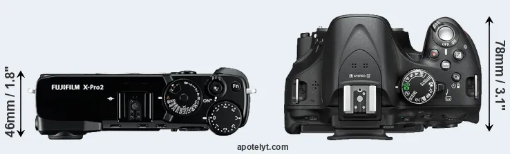 Compare X-Pro2 versus D5200 top