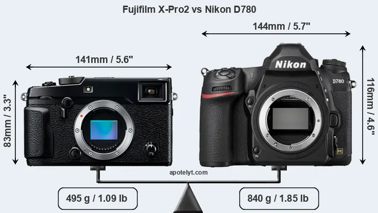 Size Fujifilm X-Pro2 vs Nikon D780