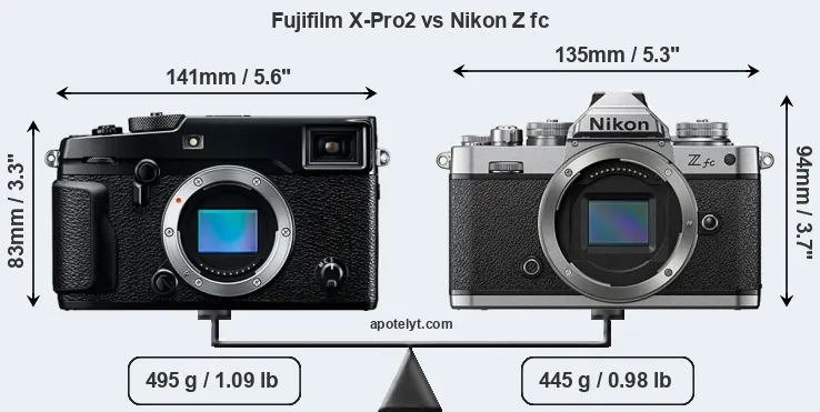 Size Fujifilm X-Pro2 vs Nikon Z fc