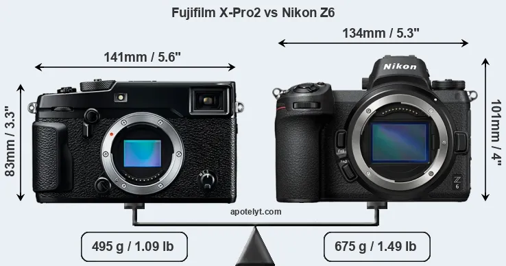 Size Fujifilm X-Pro2 vs Nikon Z6