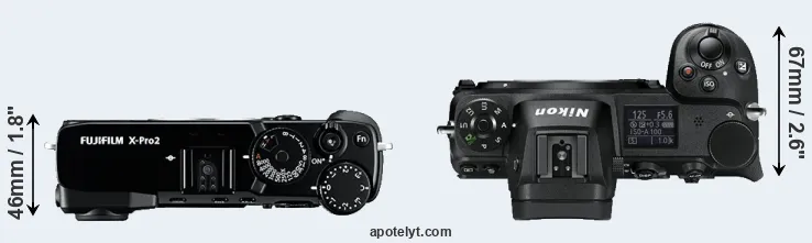 Compare X-Pro2 versus Z6 top