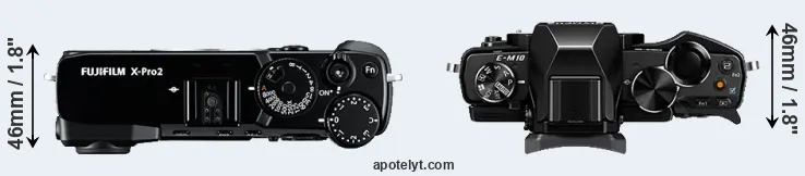 Compare X-Pro2 versus E-M10 top