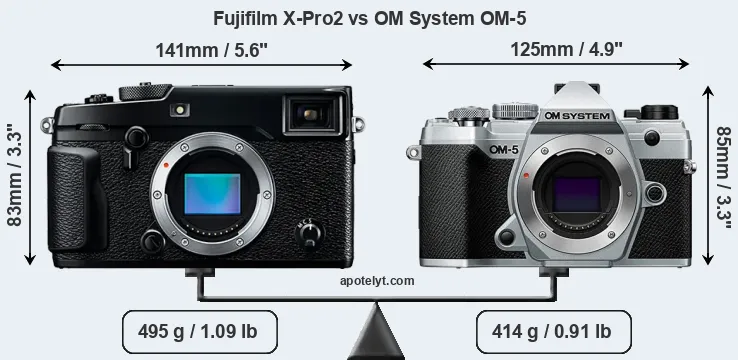 Size Fujifilm X-Pro2 vs OM System OM-5