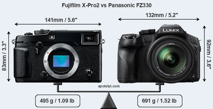 Size Fujifilm X-Pro2 vs Panasonic FZ330