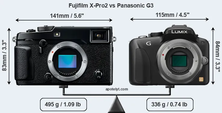 Size Fujifilm X-Pro2 vs Panasonic G3