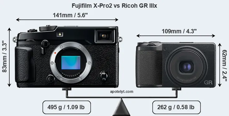 Size Fujifilm X-Pro2 vs Ricoh GR IIIx