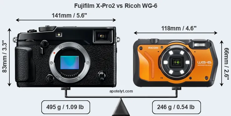 Size Fujifilm X-Pro2 vs Ricoh WG-6