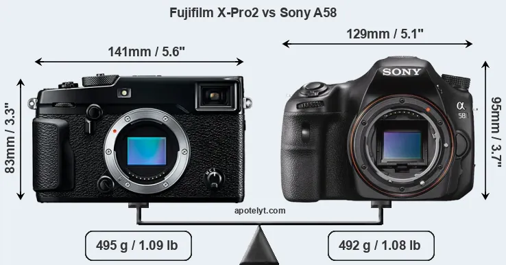 Size Fujifilm X-Pro2 vs Sony A58