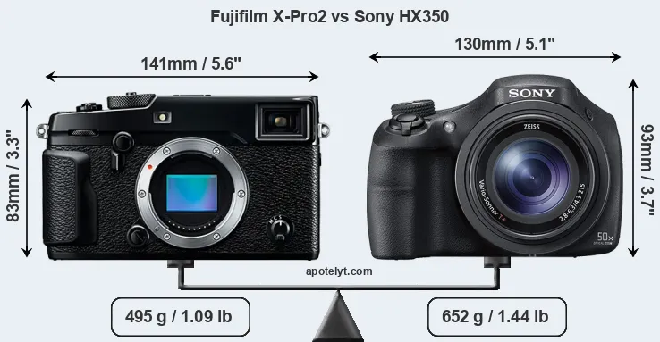 Size Fujifilm X-Pro2 vs Sony HX350