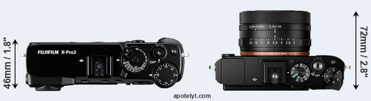 Compare X-Pro2 versus RX1R II top